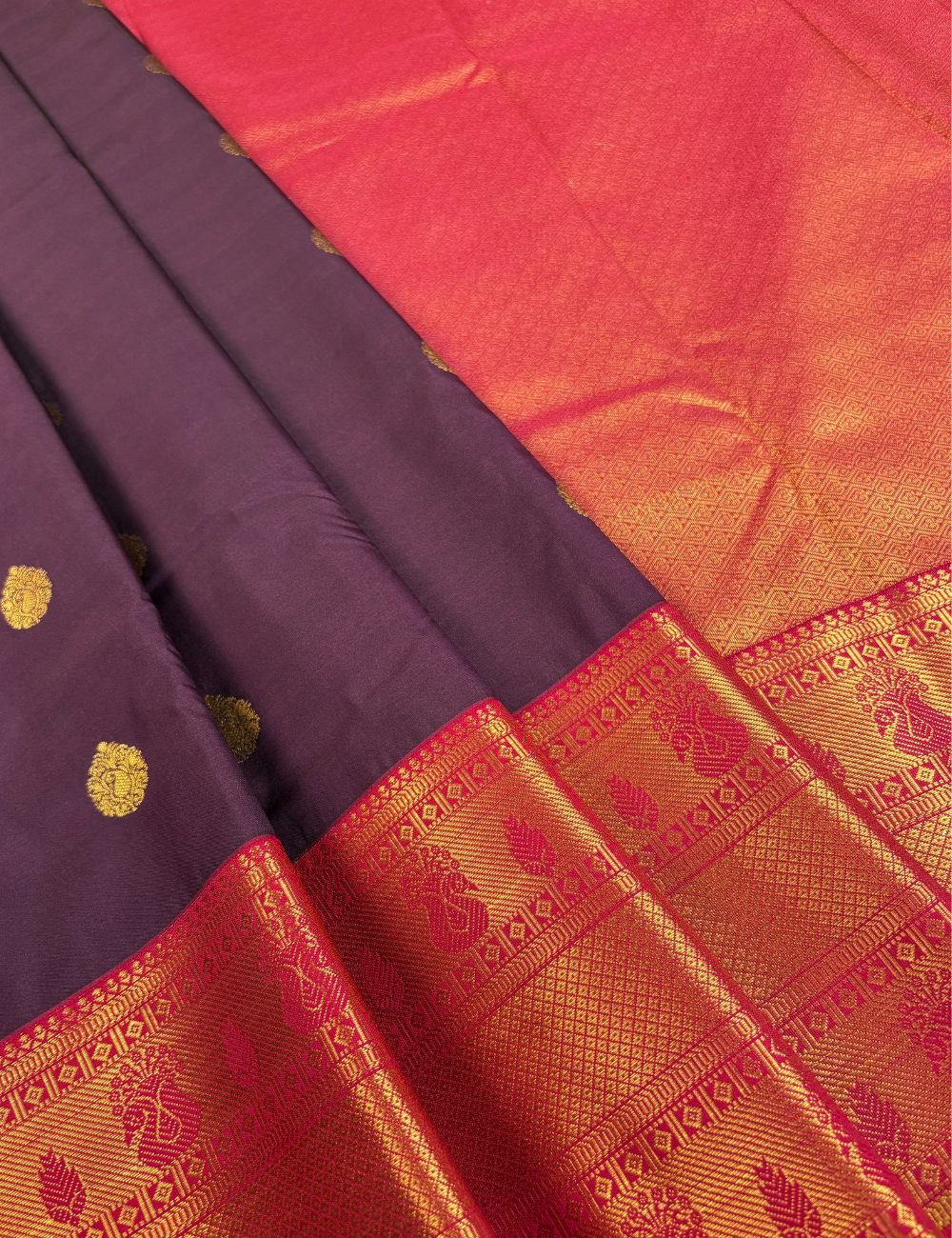 Purple Soft Kanjivaram Semi Silk Saree with Red Korvai Zari Border