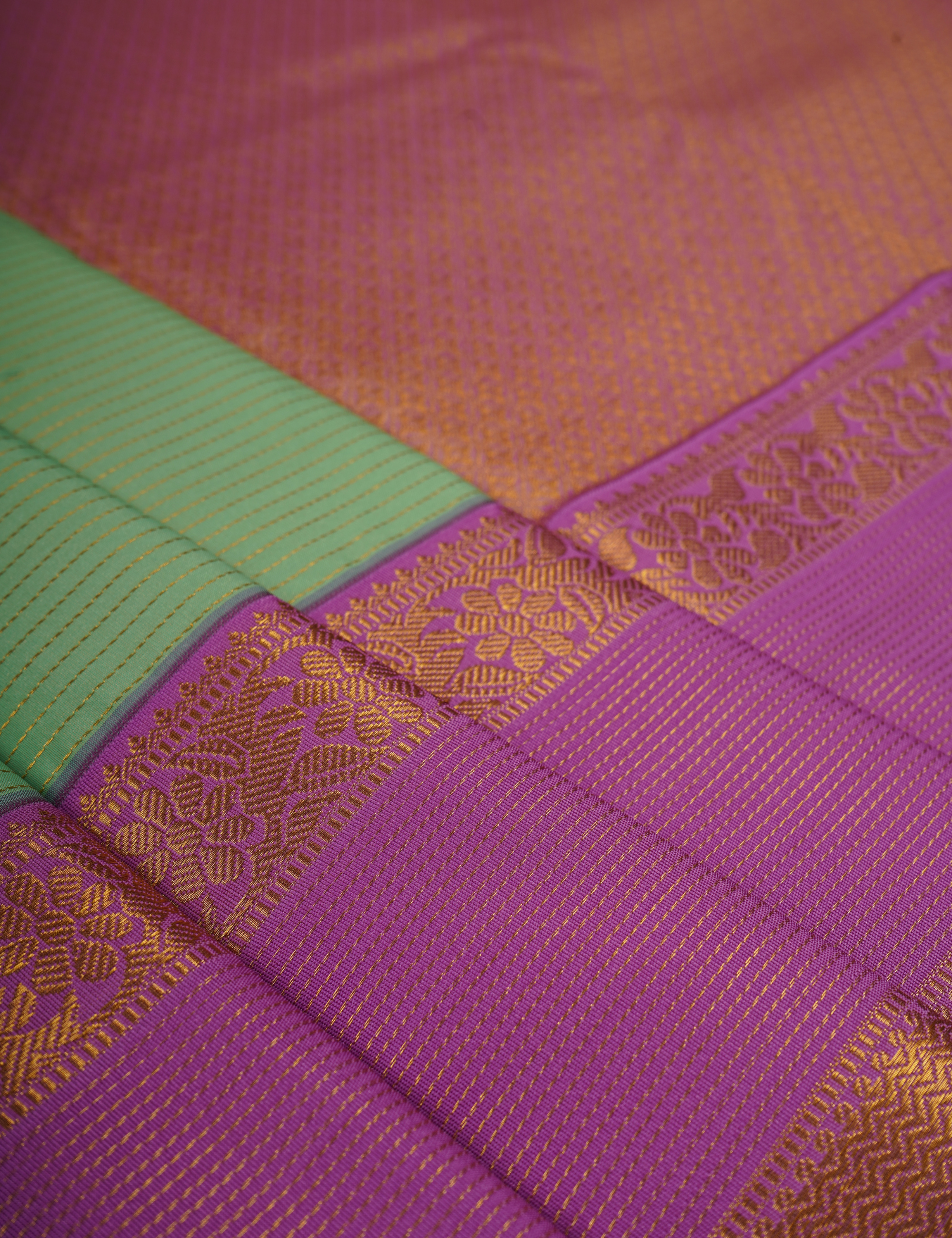 Sea Green Soft Semi Silk Kanjivaram with Lavender Retta Pettu Zari Border