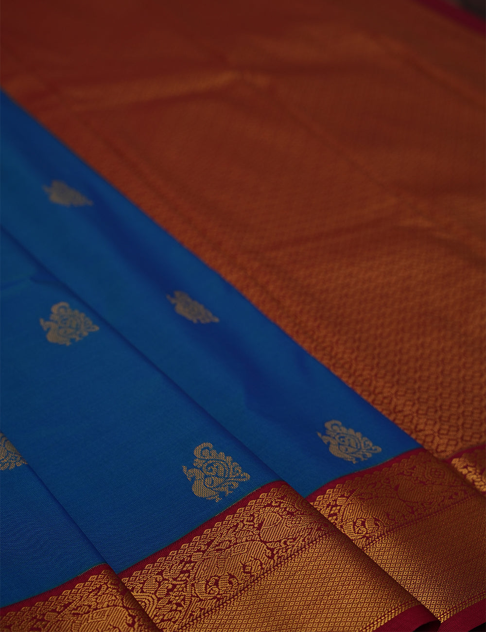 Royal Blue Soft Semi Silk Kanjivaram Saree with Rich Red Korvai Zari Border
