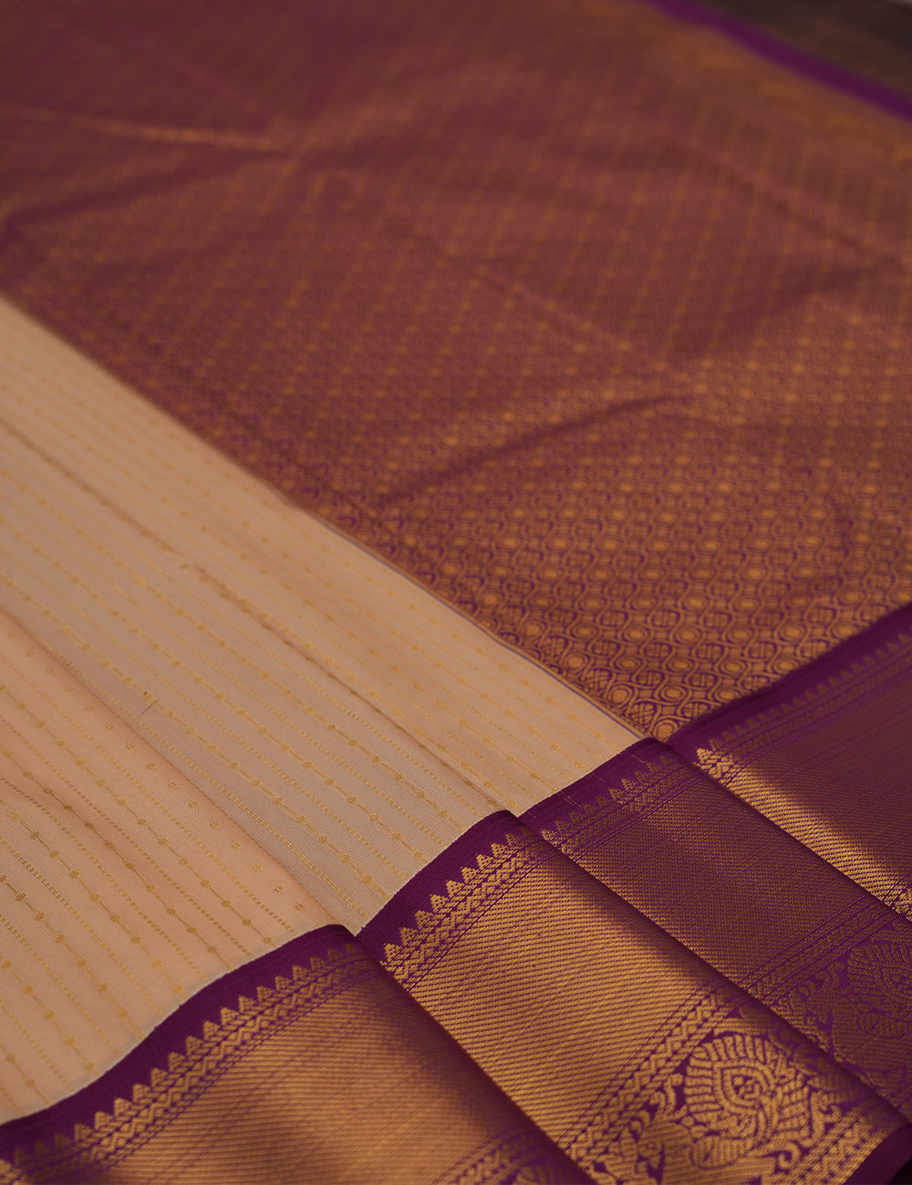 Peach Soft Semi Silk Kanjivaram Saree with Wine Korvai Zari Border