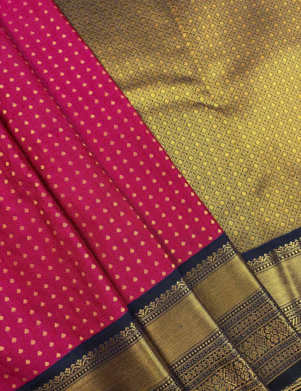 Deep Magenta Soft Kanjivaram Semi Silk Saree with Contrast Dark Navy Korvai Zari Border