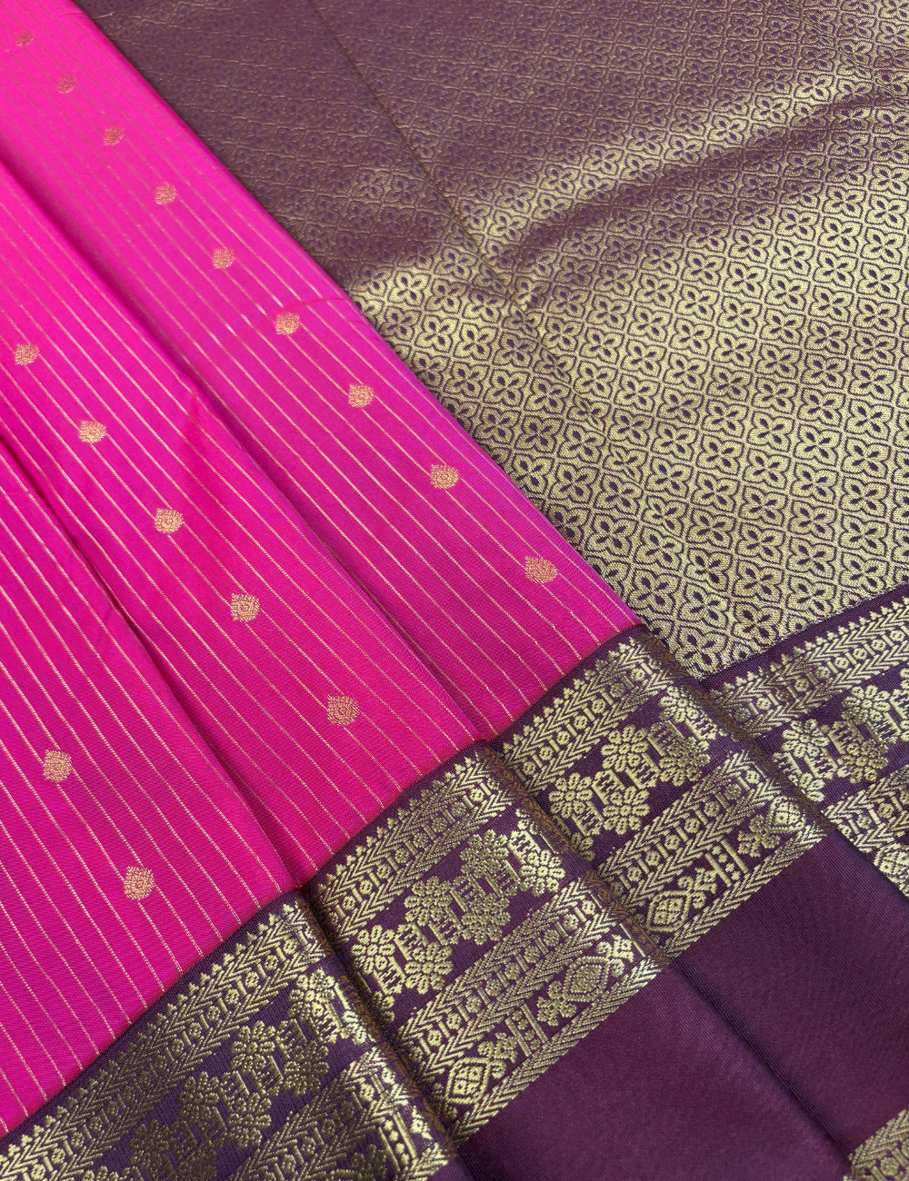 Rani Rose Soft Semi Silk Kanjivaram Saree with Maroon Korvai Border