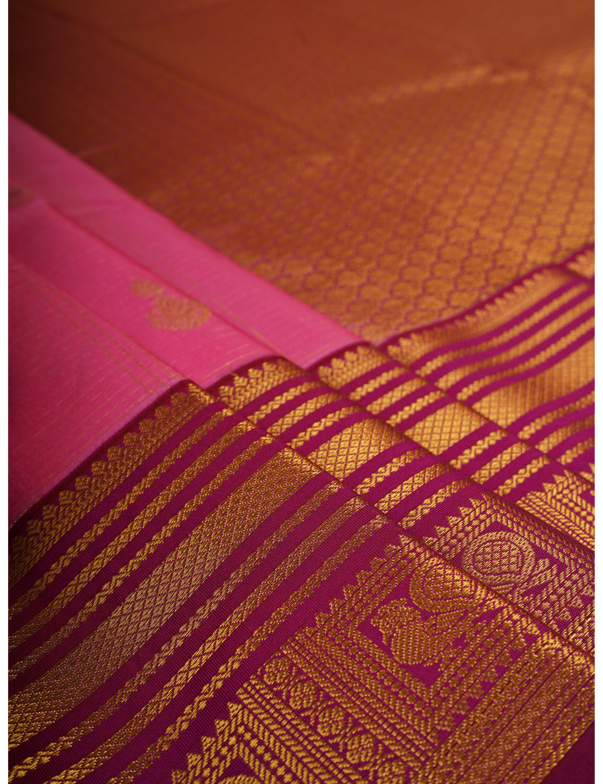 Rani Pink Soft Semi Silk Kanjivaram Saree with Deep Purple Korvai Border