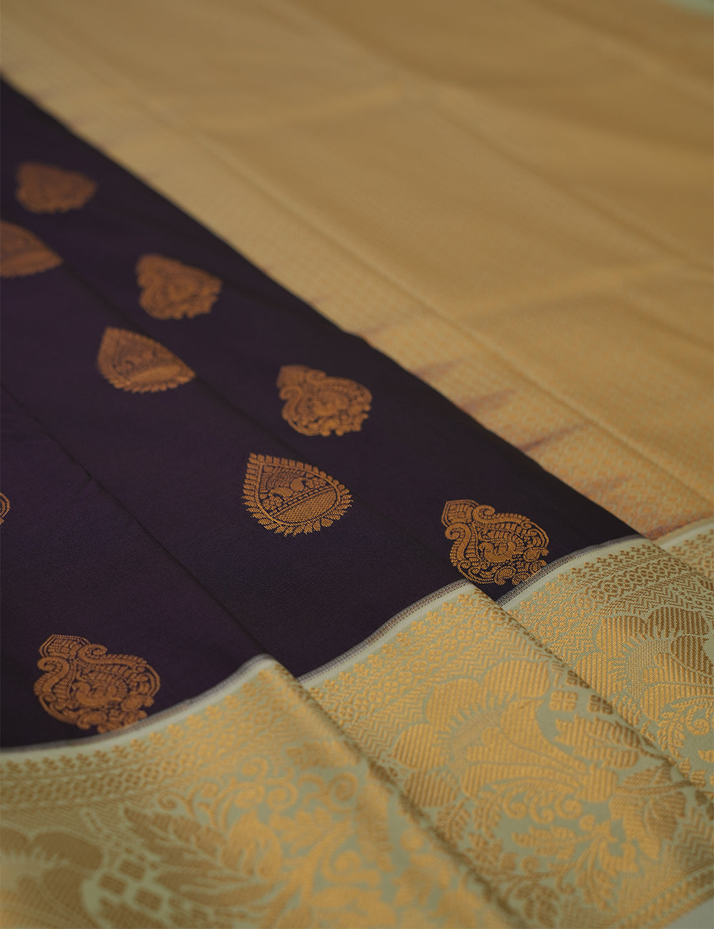 Royal Plum Blue Soft Semi Silk Kanjivaram Saree with Rich Half White Korvai Zari Border