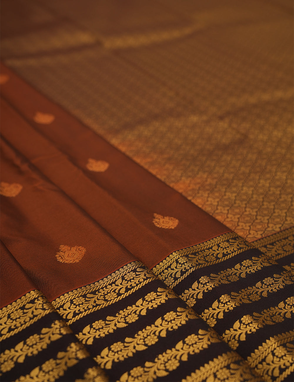 Chocolate Brown Soft Semi Silk Kanjivaram Saree with Coffee Brown Zari Border
