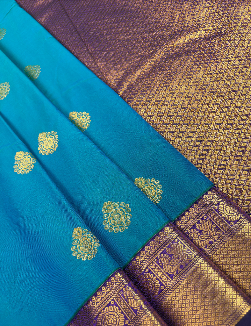 Blue Soft Semi Silk Kanjivaram Saree with Navy Blue Korvai Zari Border