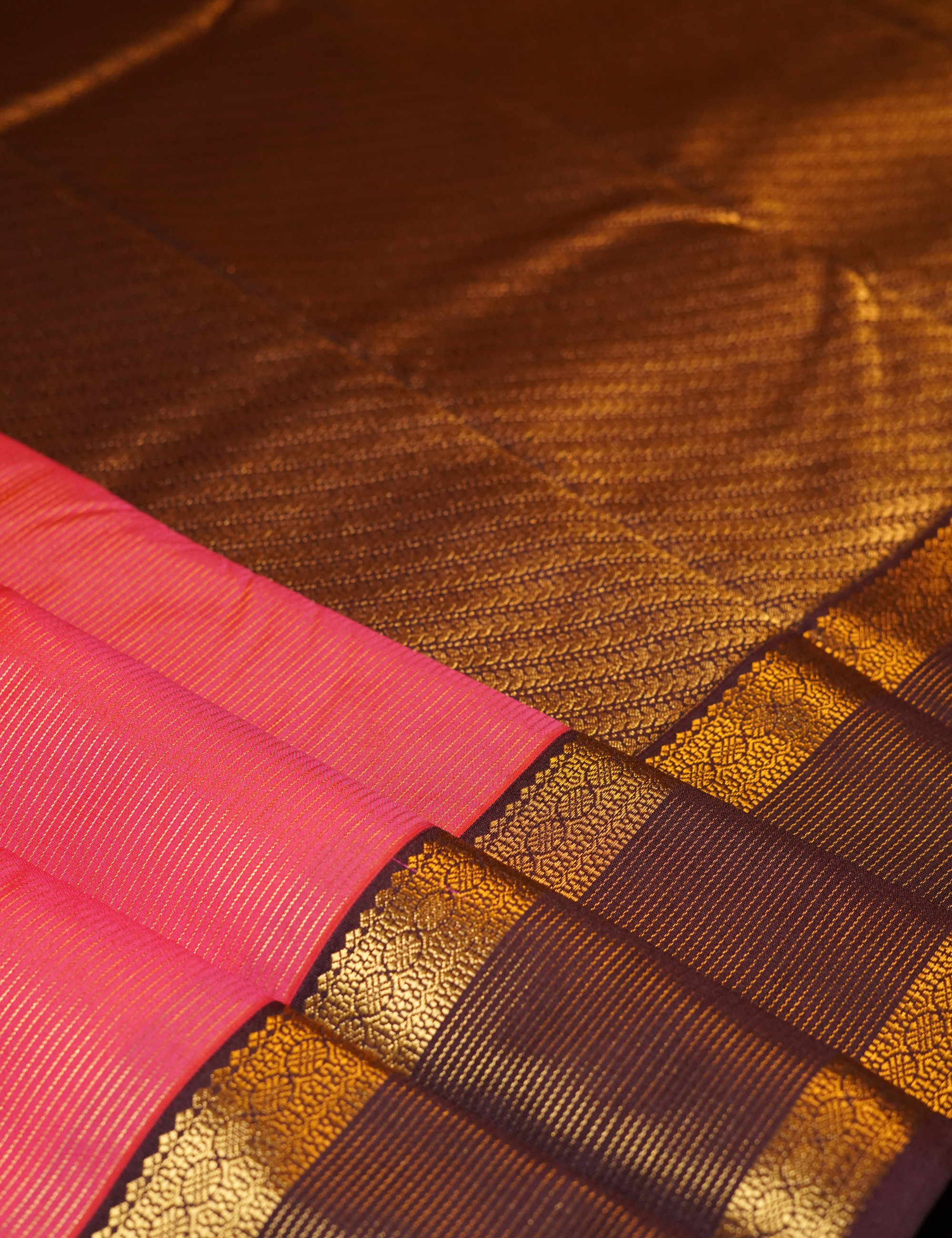 Crimson Red Soft Semi Silk Kanjivaram Saree with Brown Rette Pettu Border