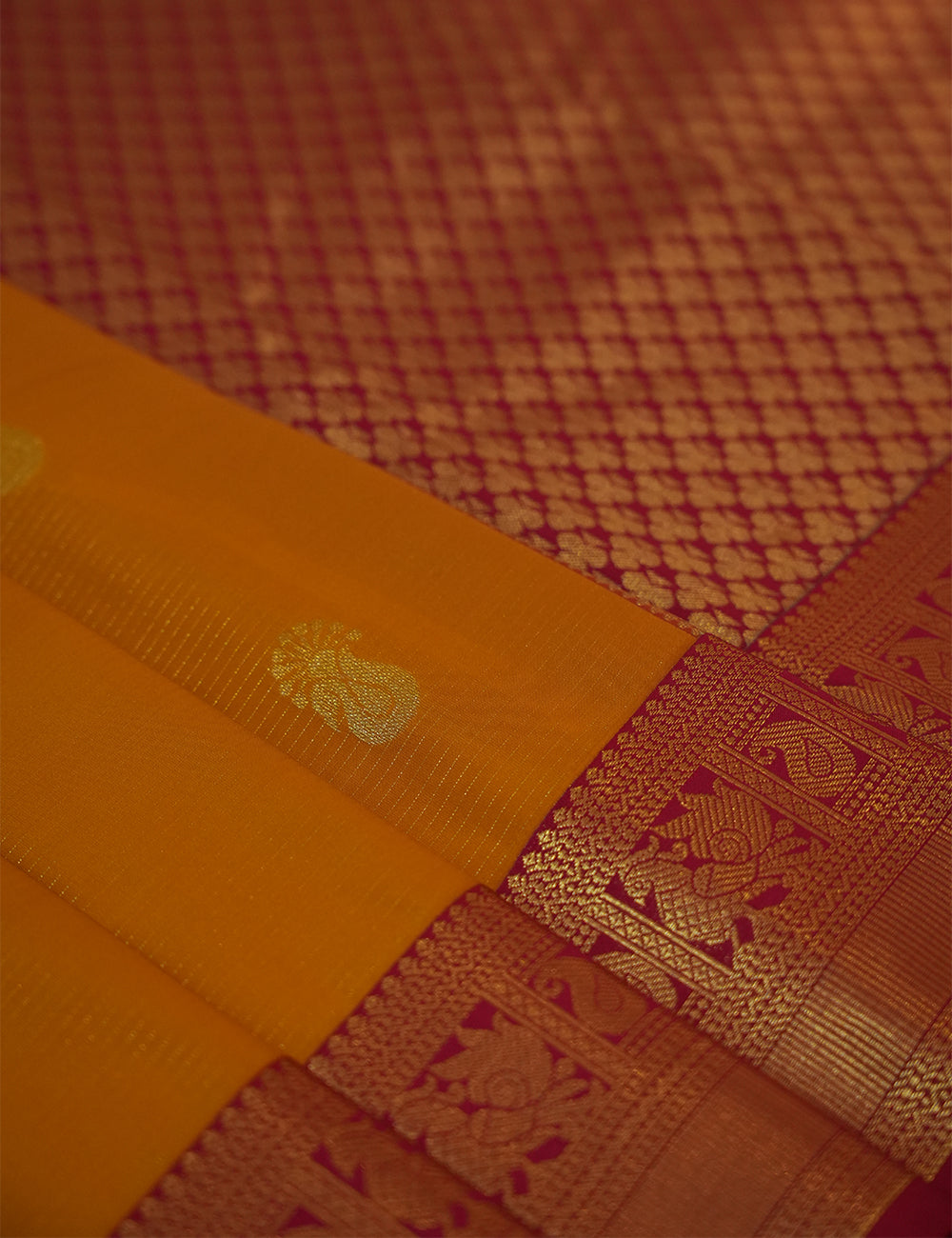 Yellow Soft Semi Silk Kanjivaram Saree With Elegant Rose Korvai Zari Border