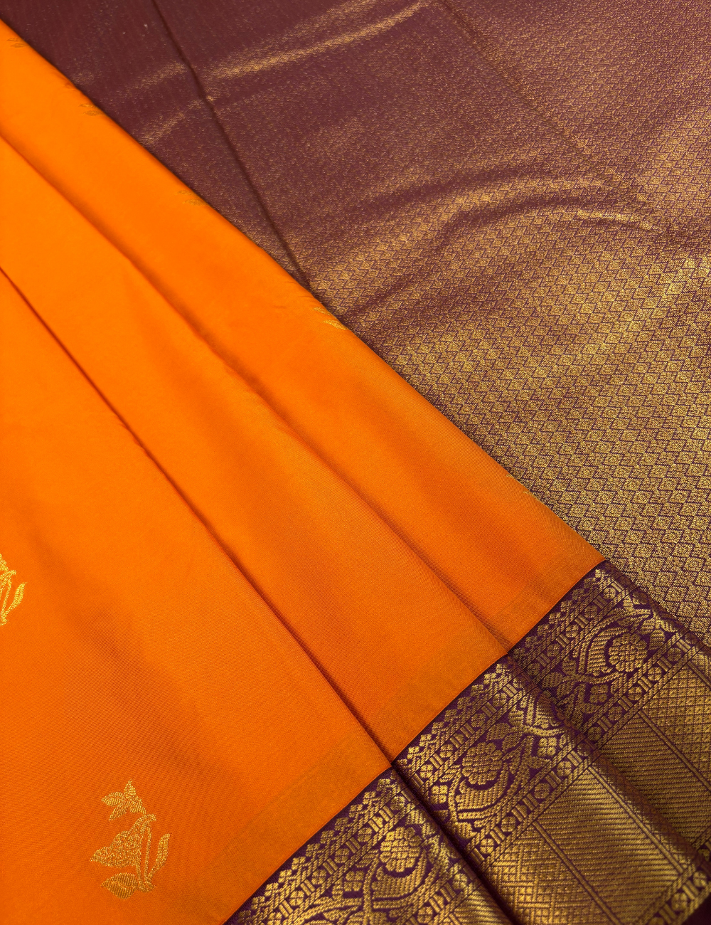 Bright Mango Yellow Soft Semi Silk Kanjivaram Saree with Brown Border