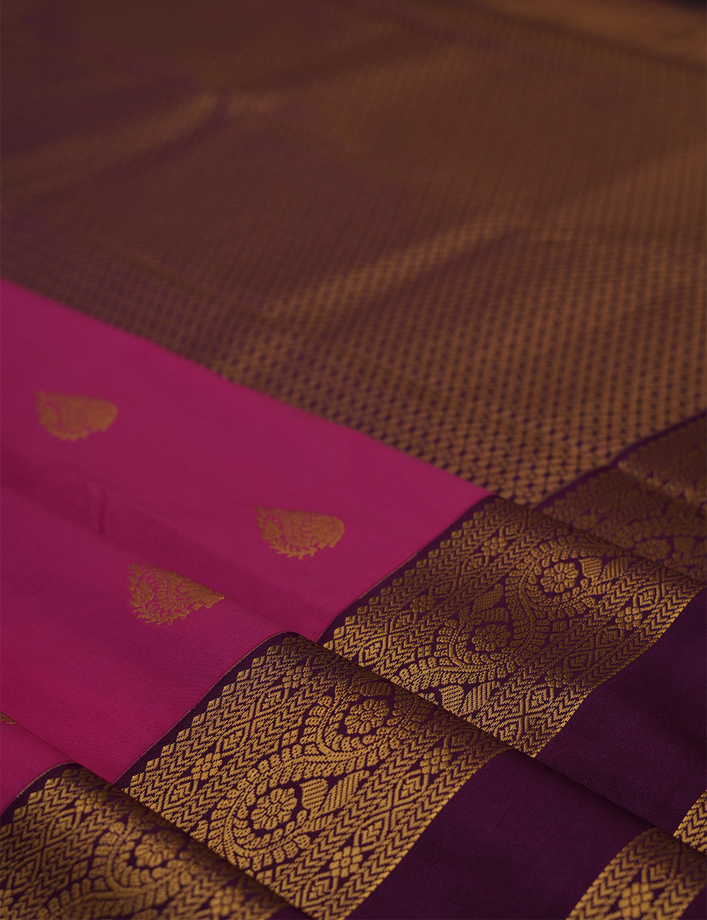 Rose Soft Semi Silk Kanjivaram Saree with Purple Korvai Zari Border