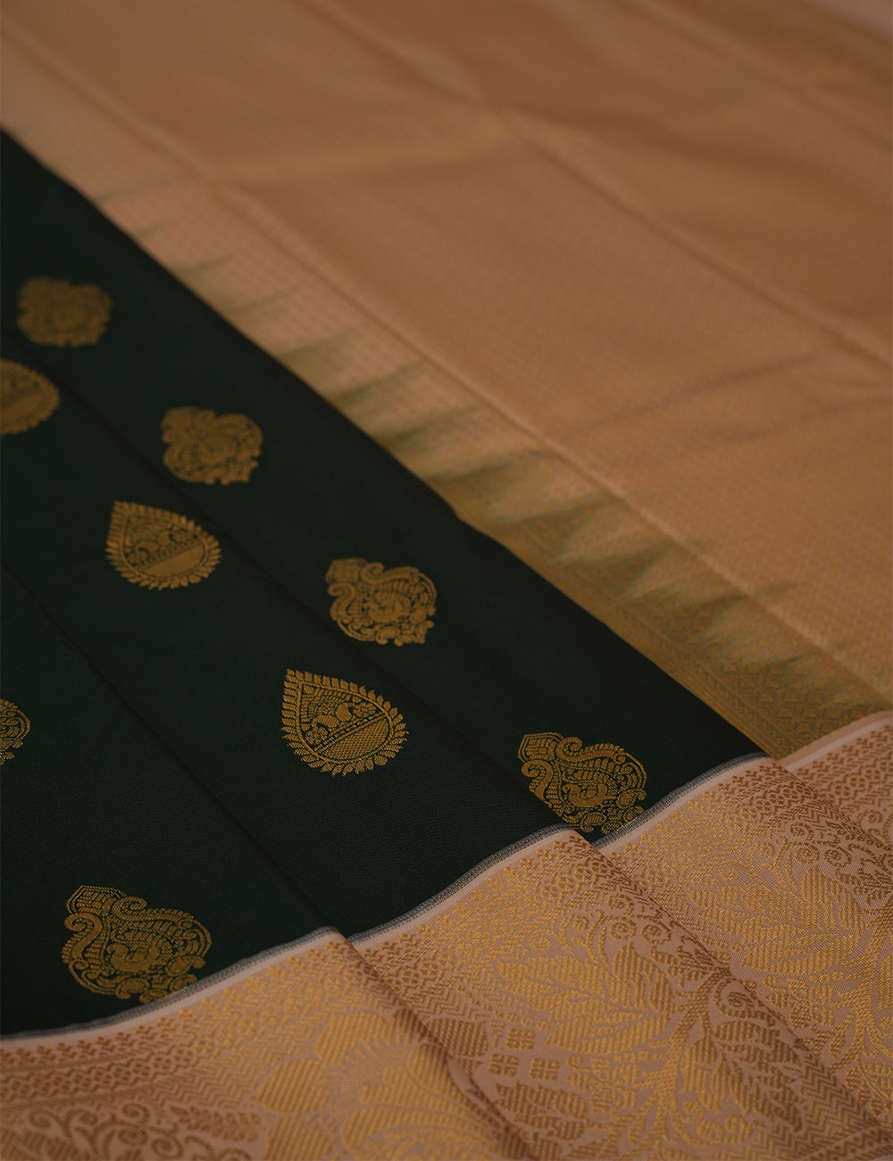 Classic Bottle Green Soft Semi Silk Kanjivaram Saree with Grand Gold Zari Korvai Border