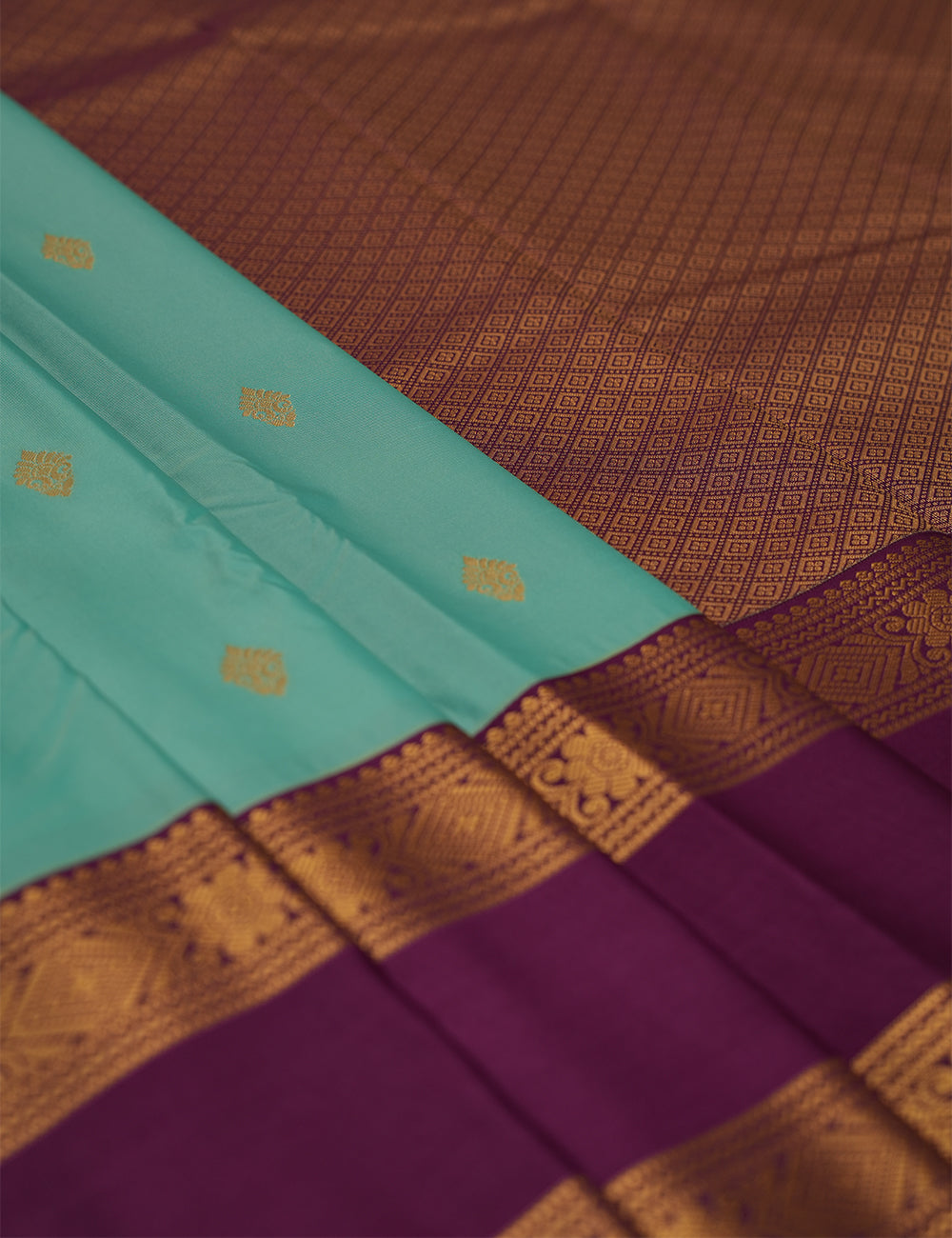 Sea Green Semi Silk Soft Kanjivaram Saree with Royal Purple Retta Pettu Border