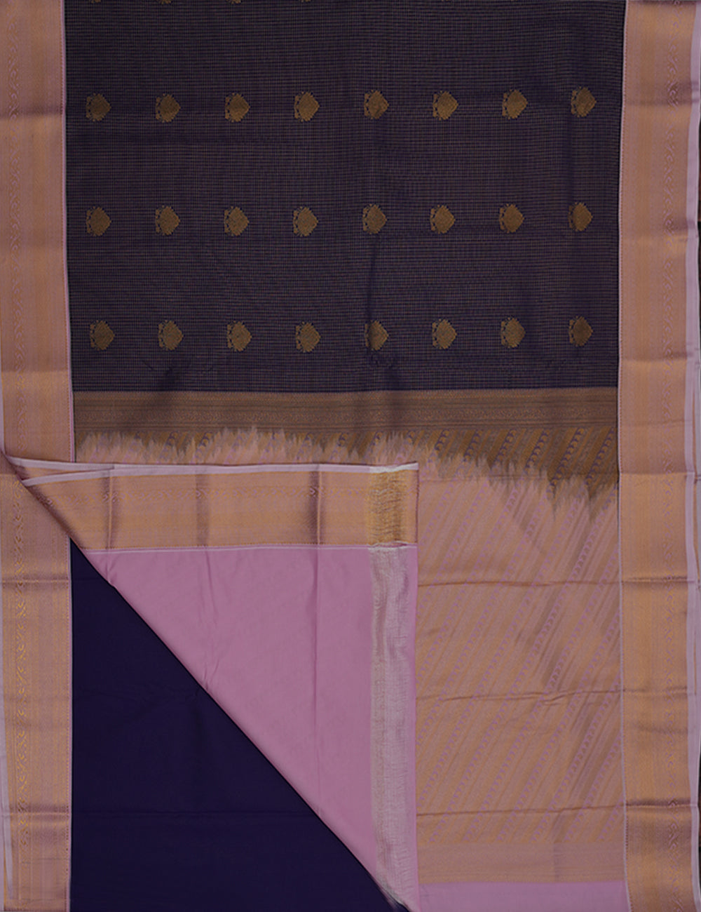 Purple Soft Semi Silk Checked Kanjivaram Saree with Pink Korvai Zari Border