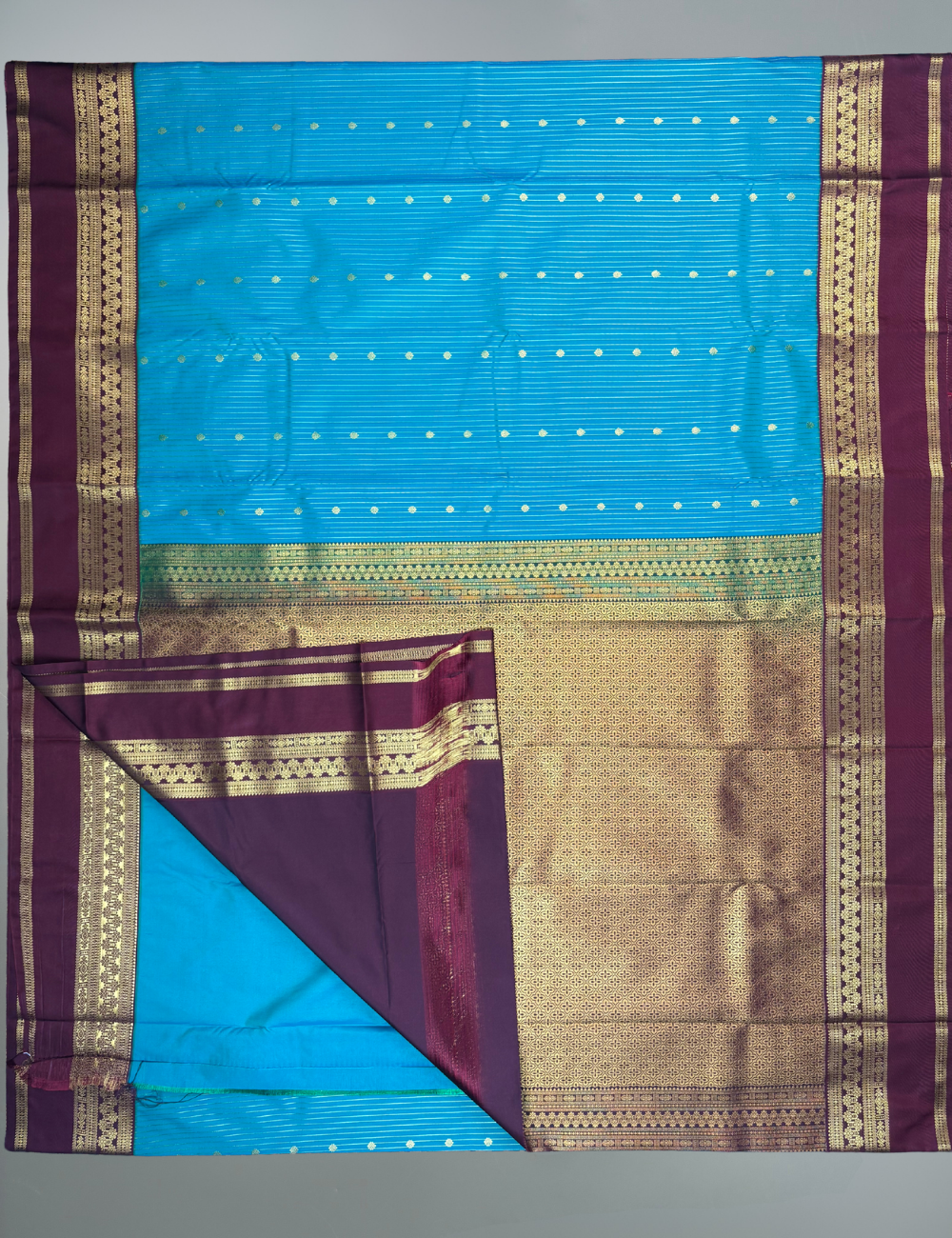 Rama green Soft Semi Silk Kanjivaram Saree with Maroon Korvai Border