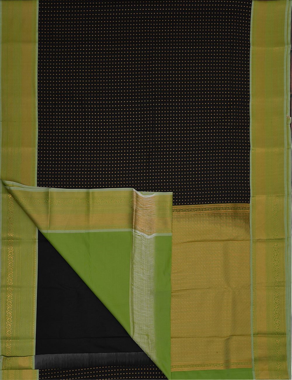 Black Soft Semi Silk Kanjivaram Saree with Pastel Green Korvai Zari Border