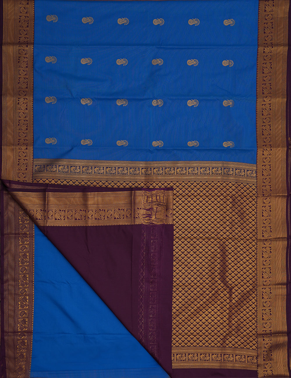 Royal Blue Soft Semi Silk Kanjivaram Saree with Plum Blue Korvai Zari Border