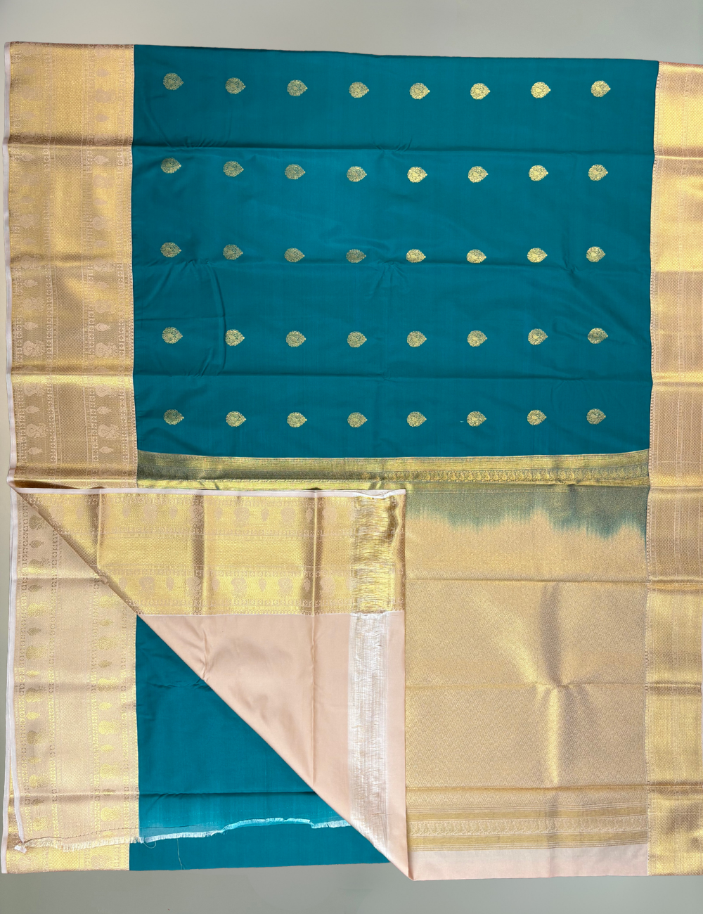 Emerald Green Soft Semi Silk Kanchipuram Saree with Rich Gold Zari Korvai Border