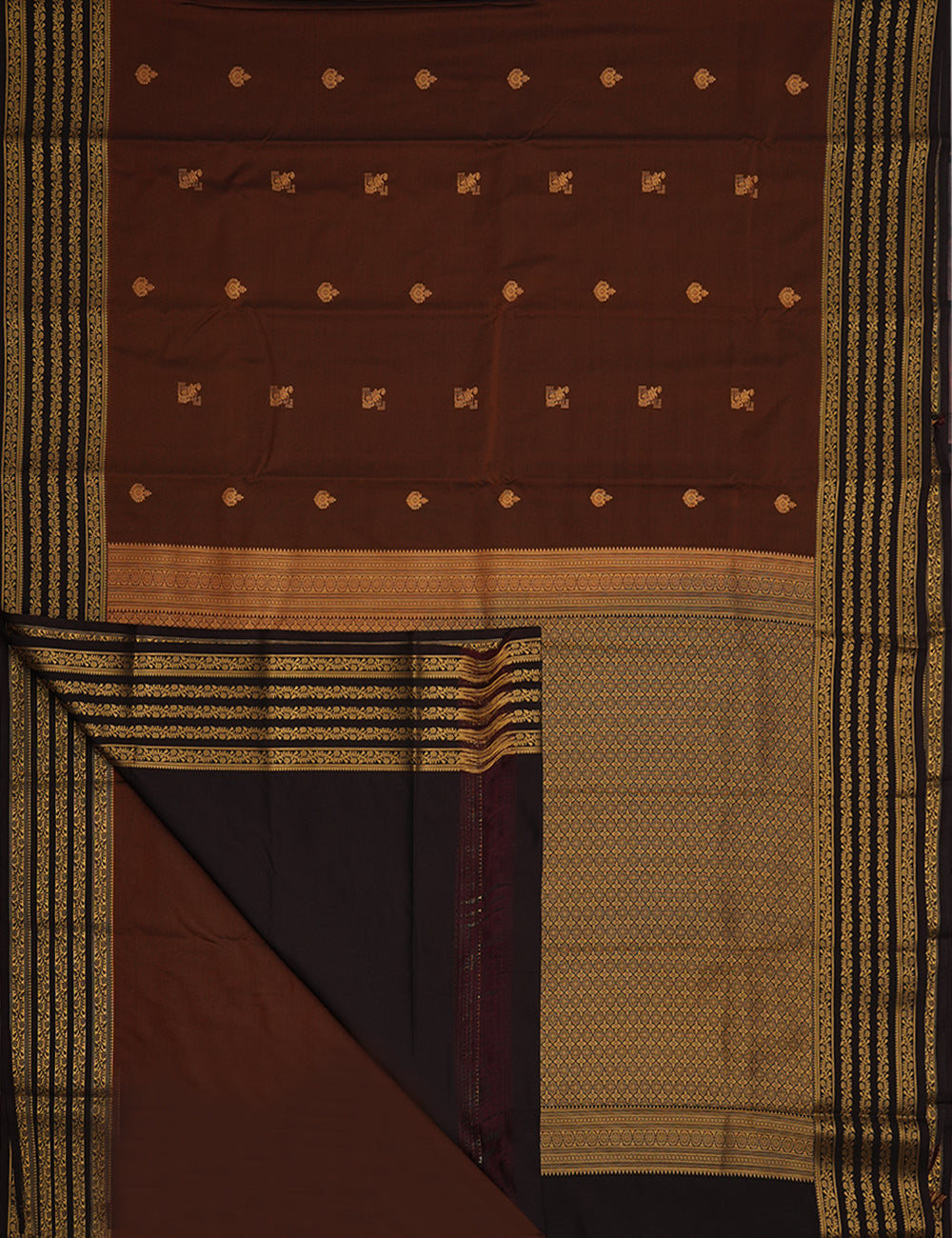 Chocolate Brown Soft Semi Silk Kanjivaram Saree with Coffee Brown Zari Border