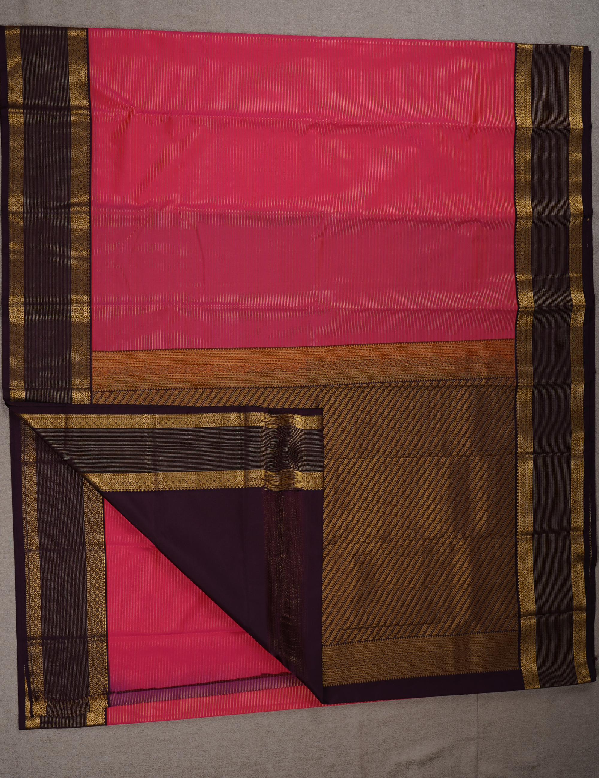 Crimson Red Soft Semi Silk Kanjivaram Saree with Brown Rette Pettu Border