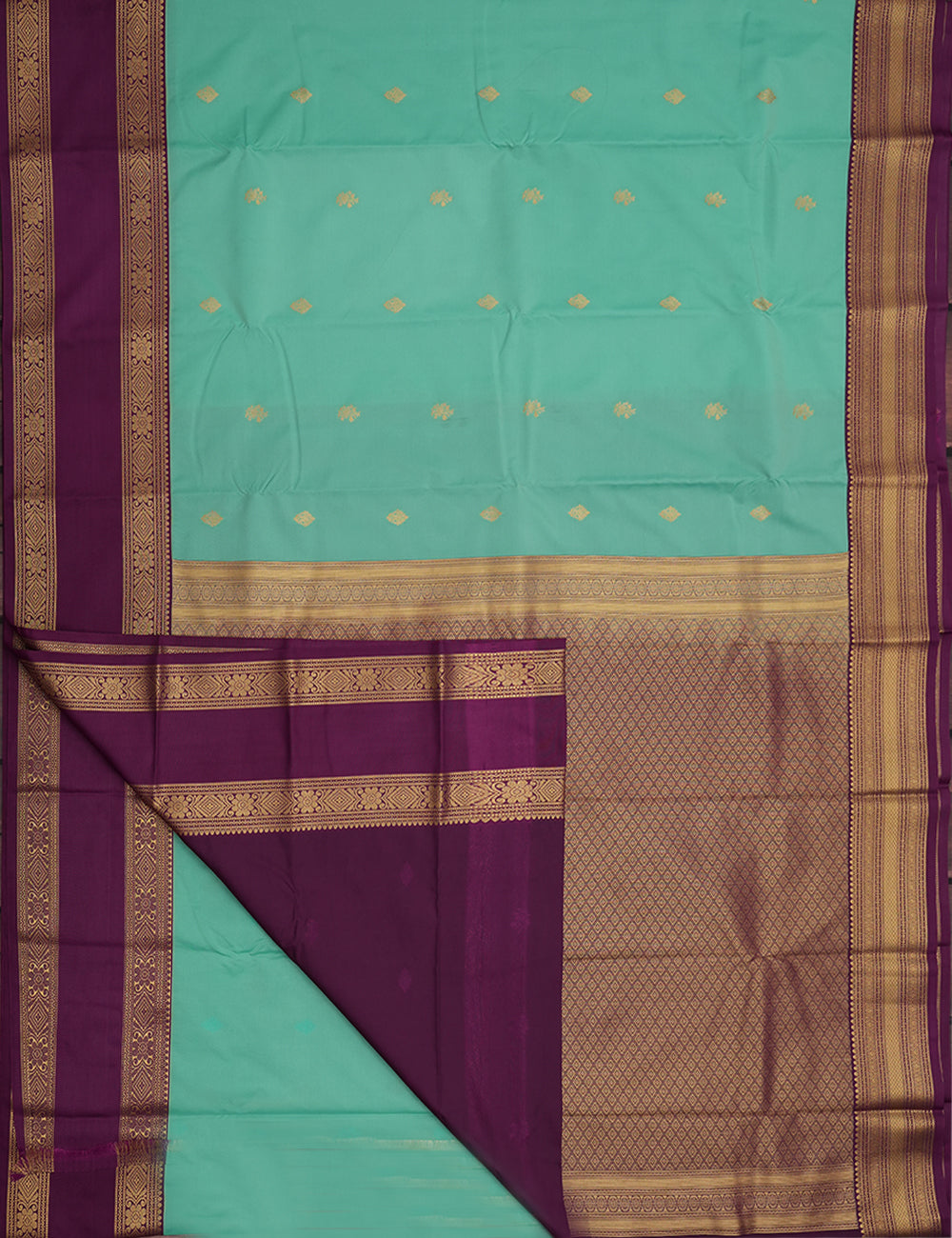 Sea Green Semi Silk Soft Kanjivaram Saree with Royal Purple Retta Pettu Border