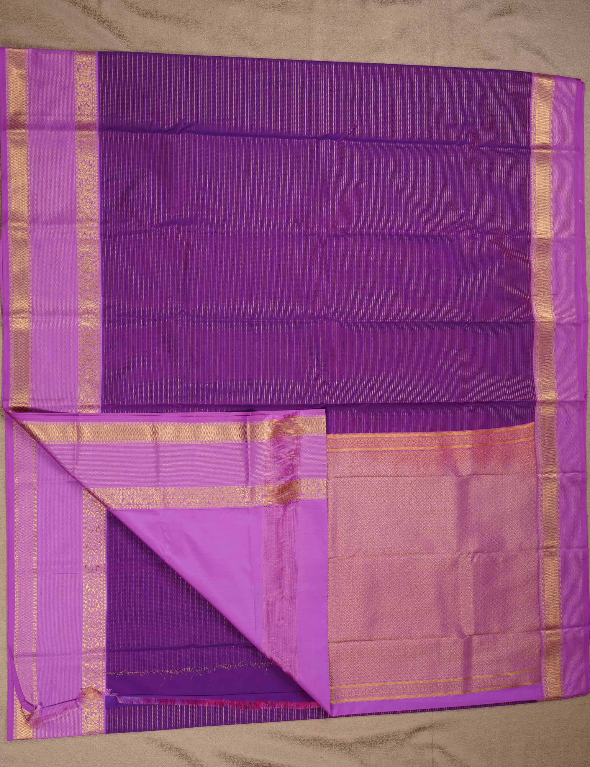 Violet Semi Silk Soft Kanjivaram Saree with Lavender Retta Pettu Border