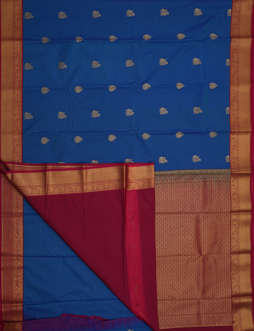Royal Blue Soft Semi Silk Kanjivaram Saree with Rich Red Korvai Zari Border