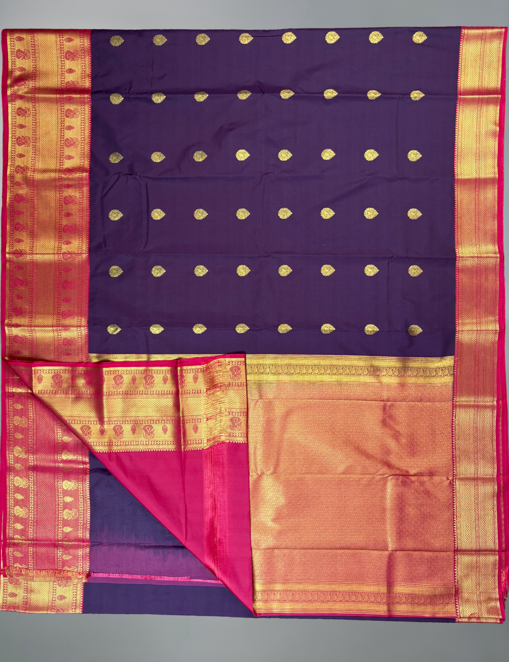 Purple Soft Kanjivaram Semi Silk Saree with Red Korvai Zari Border