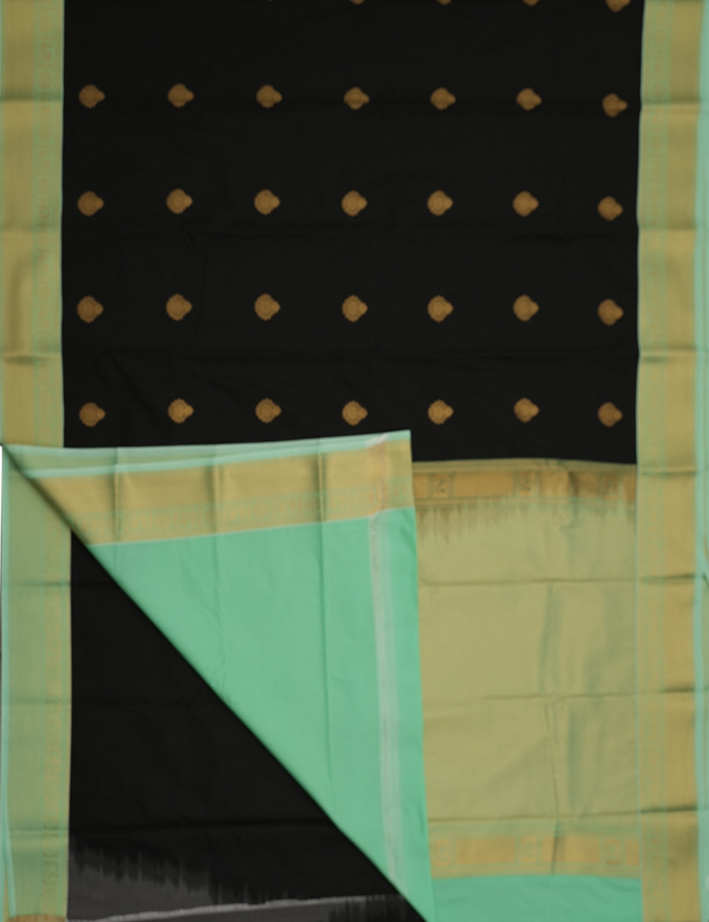 Black  Soft Semi Silk Kanjivaram Saree with Sea Blue Korvai Zari Border