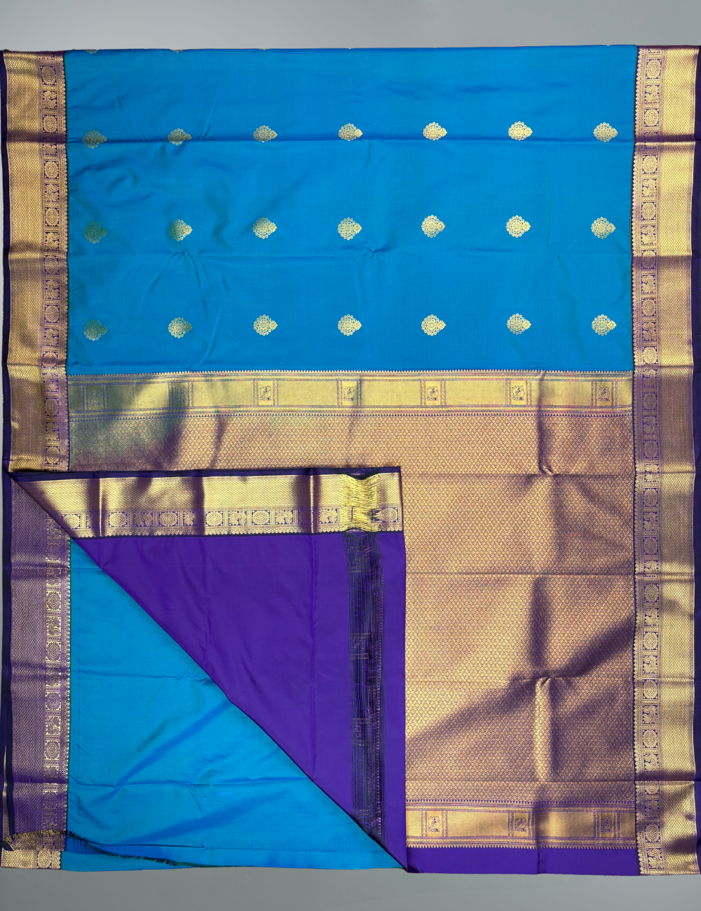 Blue Soft Semi Silk Kanjivaram Saree with Navy Blue Korvai Zari Border