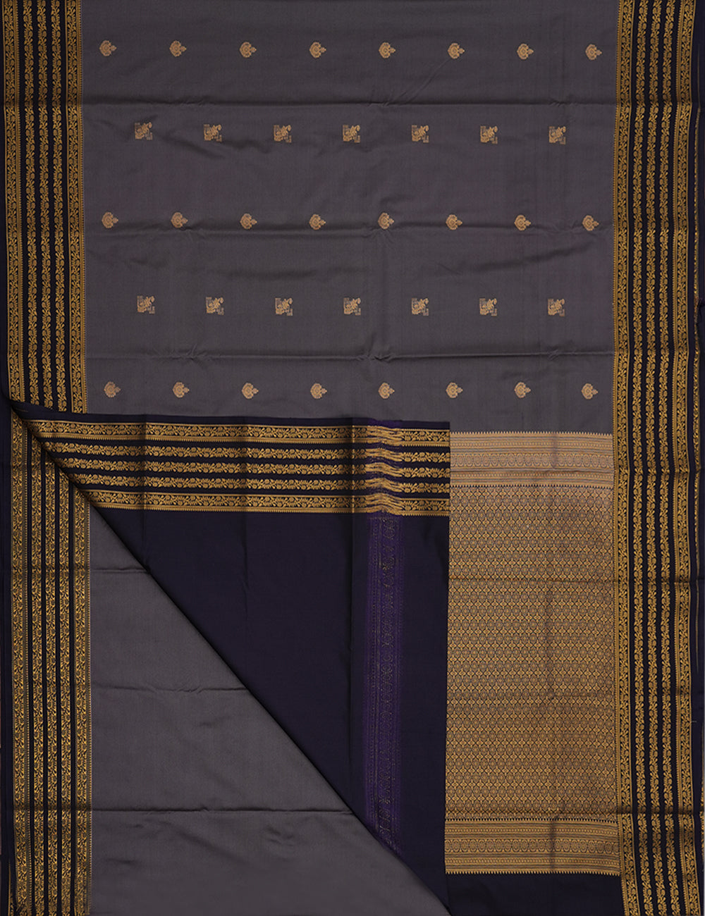 Muted Purple Soft Semi Silk Kanjivaram Saree with Dark Navy Zari Border