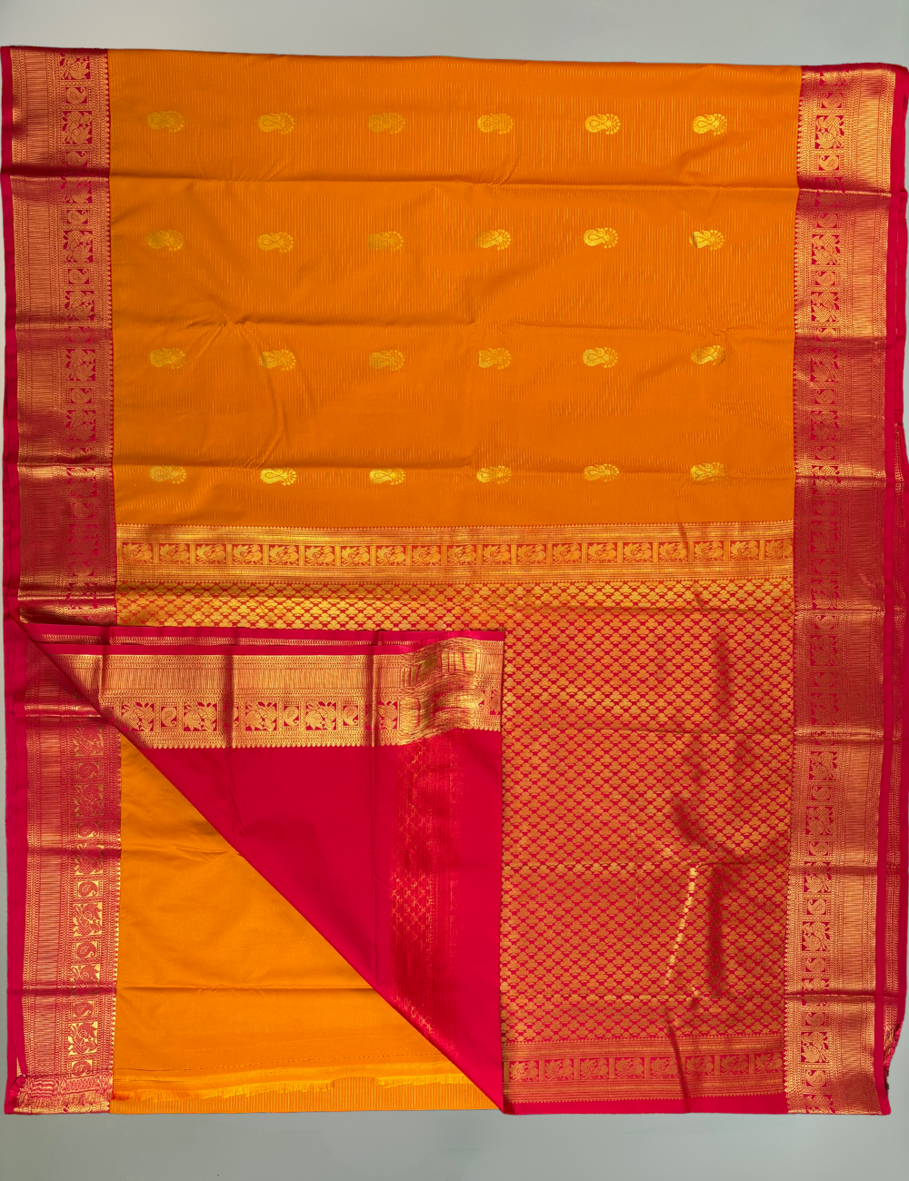 Yellow Soft Semi Silk Kanjivaram Saree With Elegant Rose Korvai Zari Border