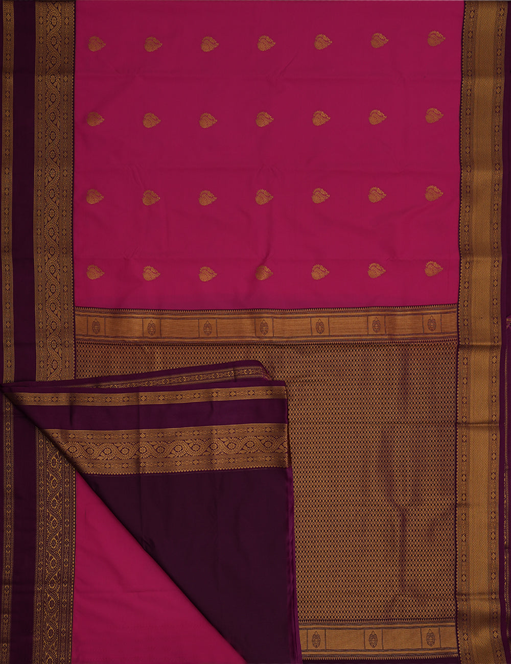 Rose Soft Semi Silk Kanjivaram Saree with Purple Korvai Zari Border