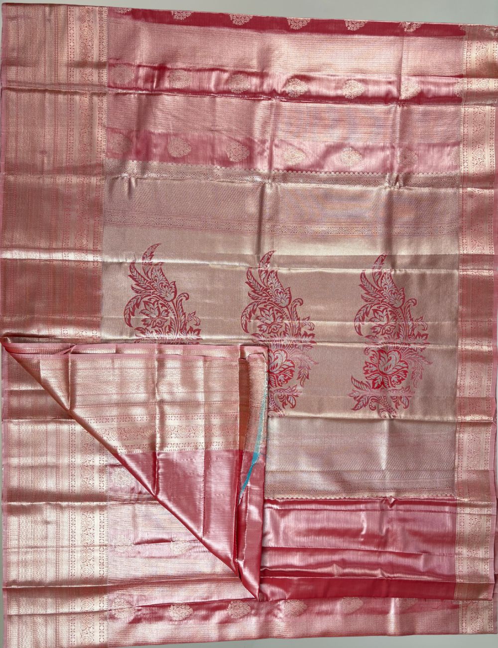 Peach Semi Kanjivaram Tissue Silk Saree with Gold Zari Border