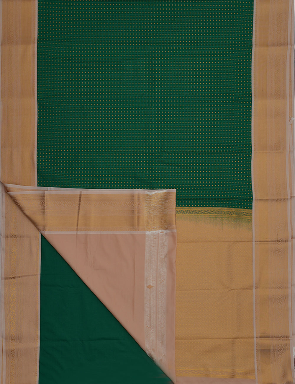 Emerald Green Soft Semi Silk Kanjivaram Saree with Pastel Pink Korvai Zari Border