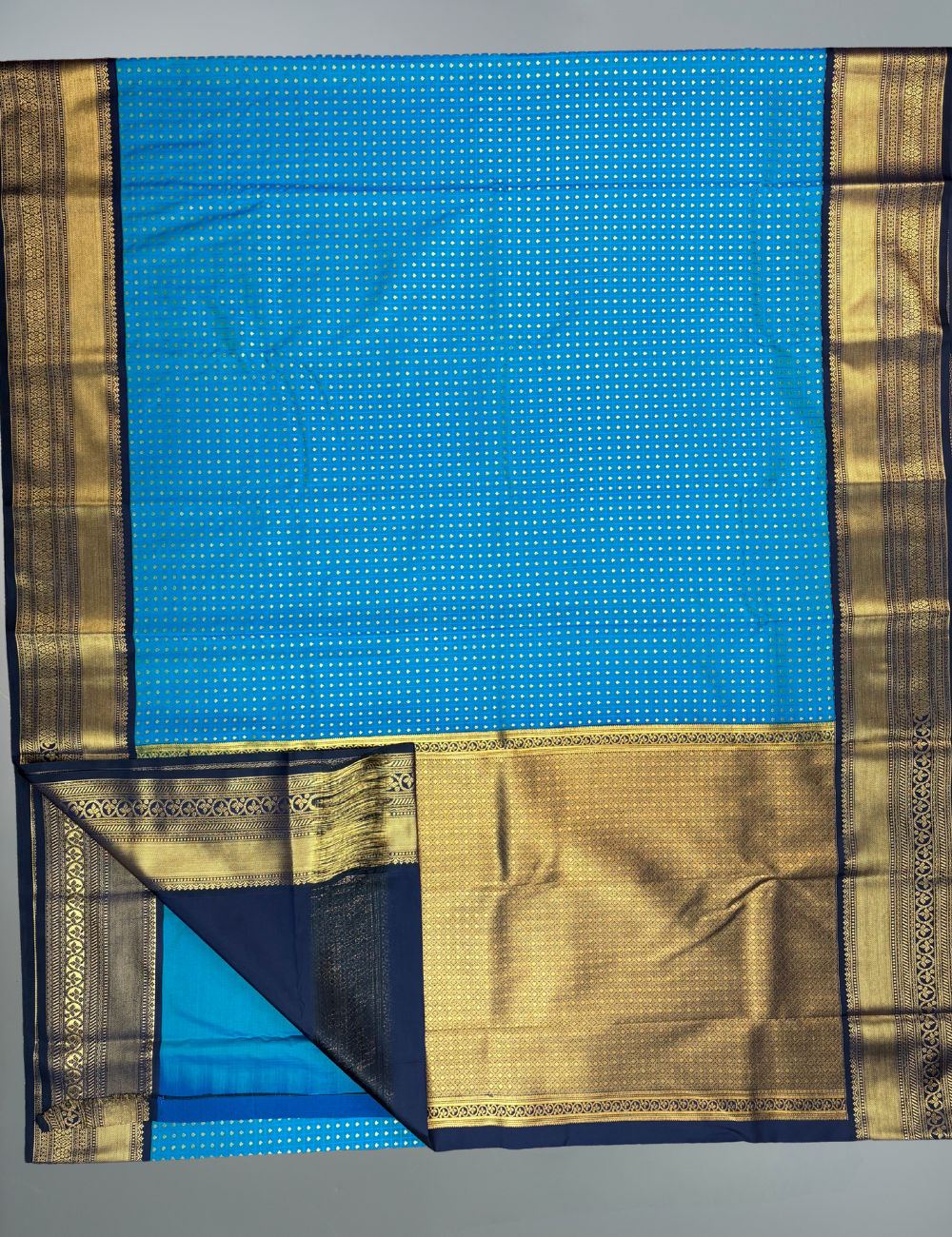 Teal Blue Soft Semi Silk Kanjivaram Saree with Dark Navy Korvai Zari Border