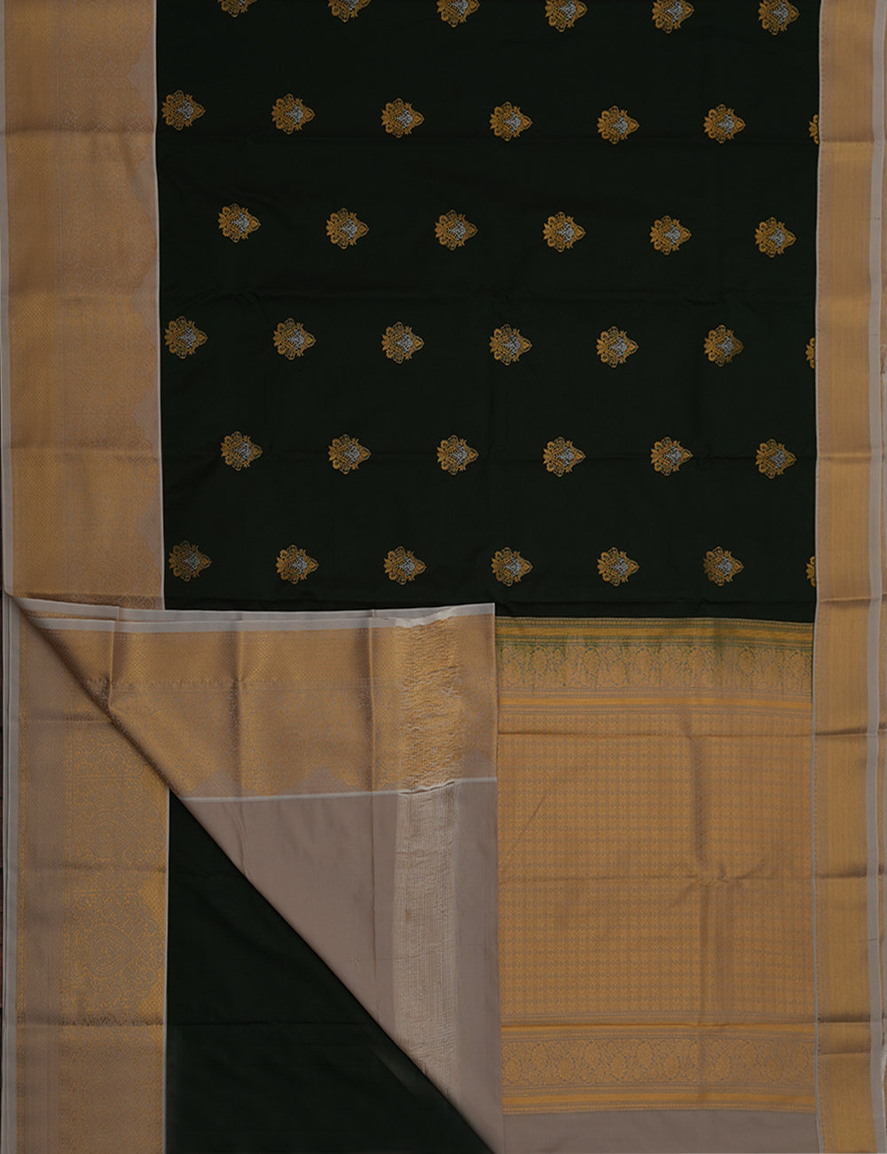Classic Bottle Green Soft Semi Silk Kanjivaram Saree with Grand Gold Zari Korvai Border