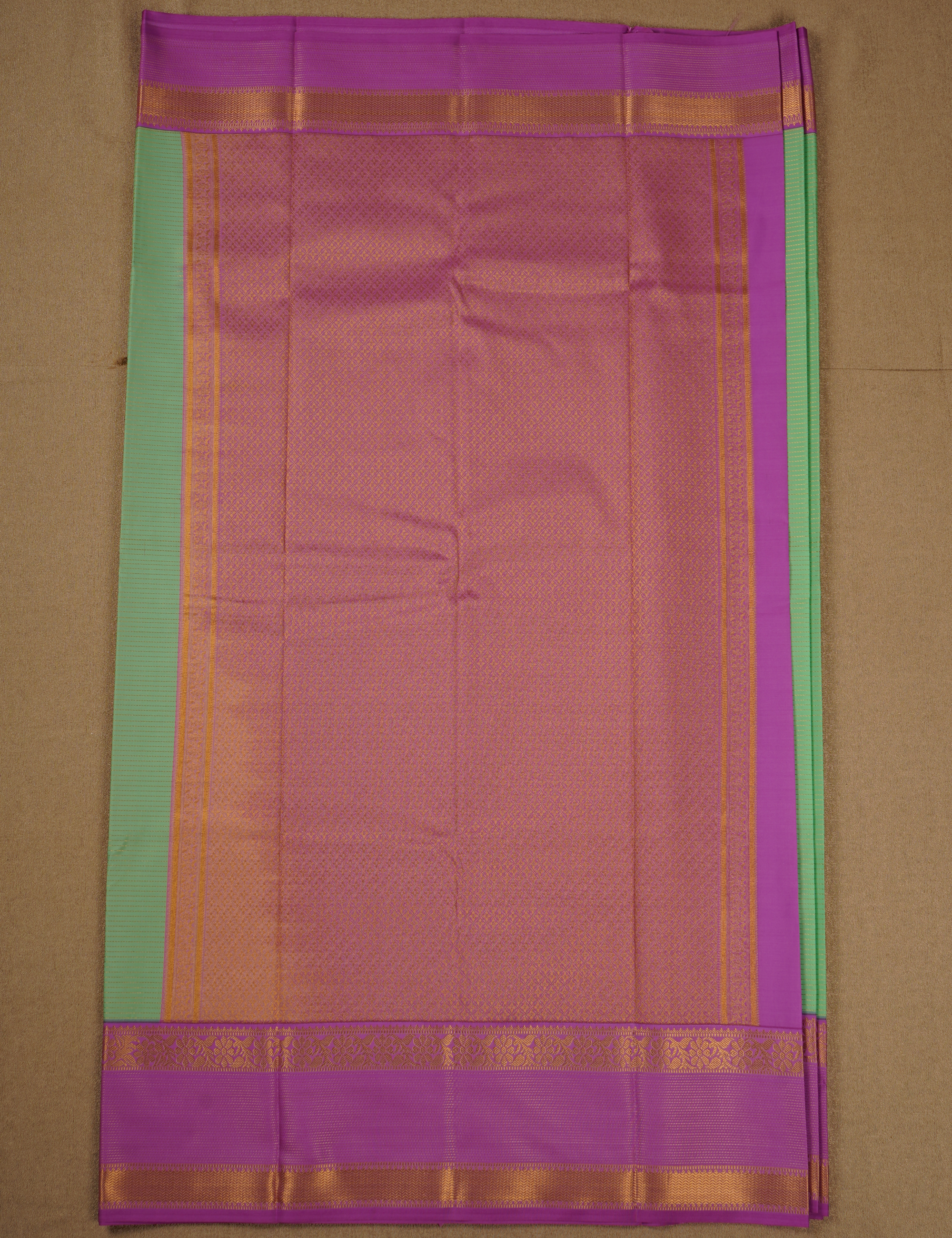 Sea Green Soft Semi Silk Kanjivaram with Lavender Retta Pettu Zari Border