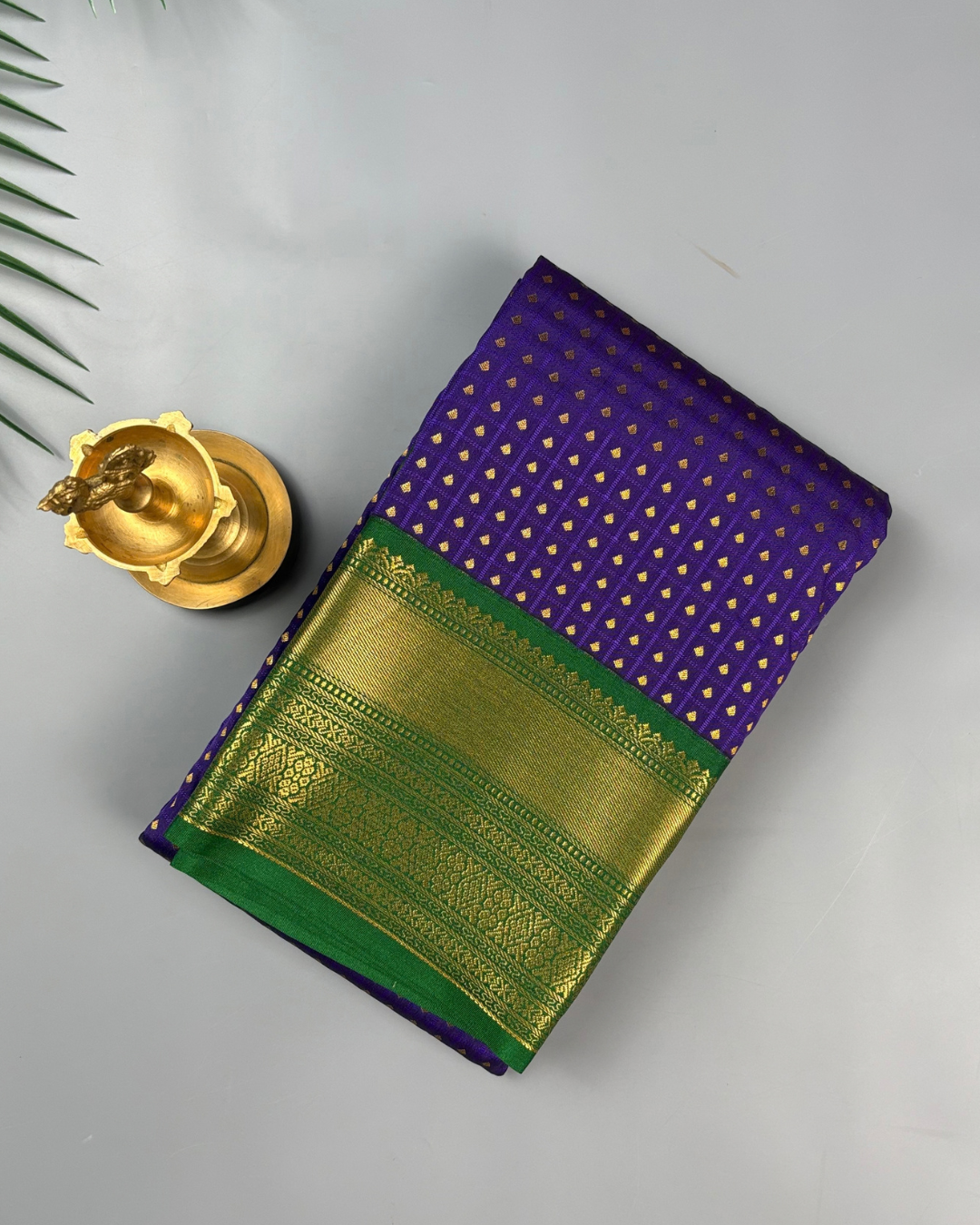 Purple Soft Semi Silk Kanjivaram with Korvai Emerald Green Zari Border Saree