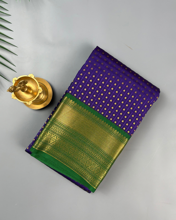 Purple Soft Semi Silk Kanjivaram with Korvai Emerald Green Zari Border Saree