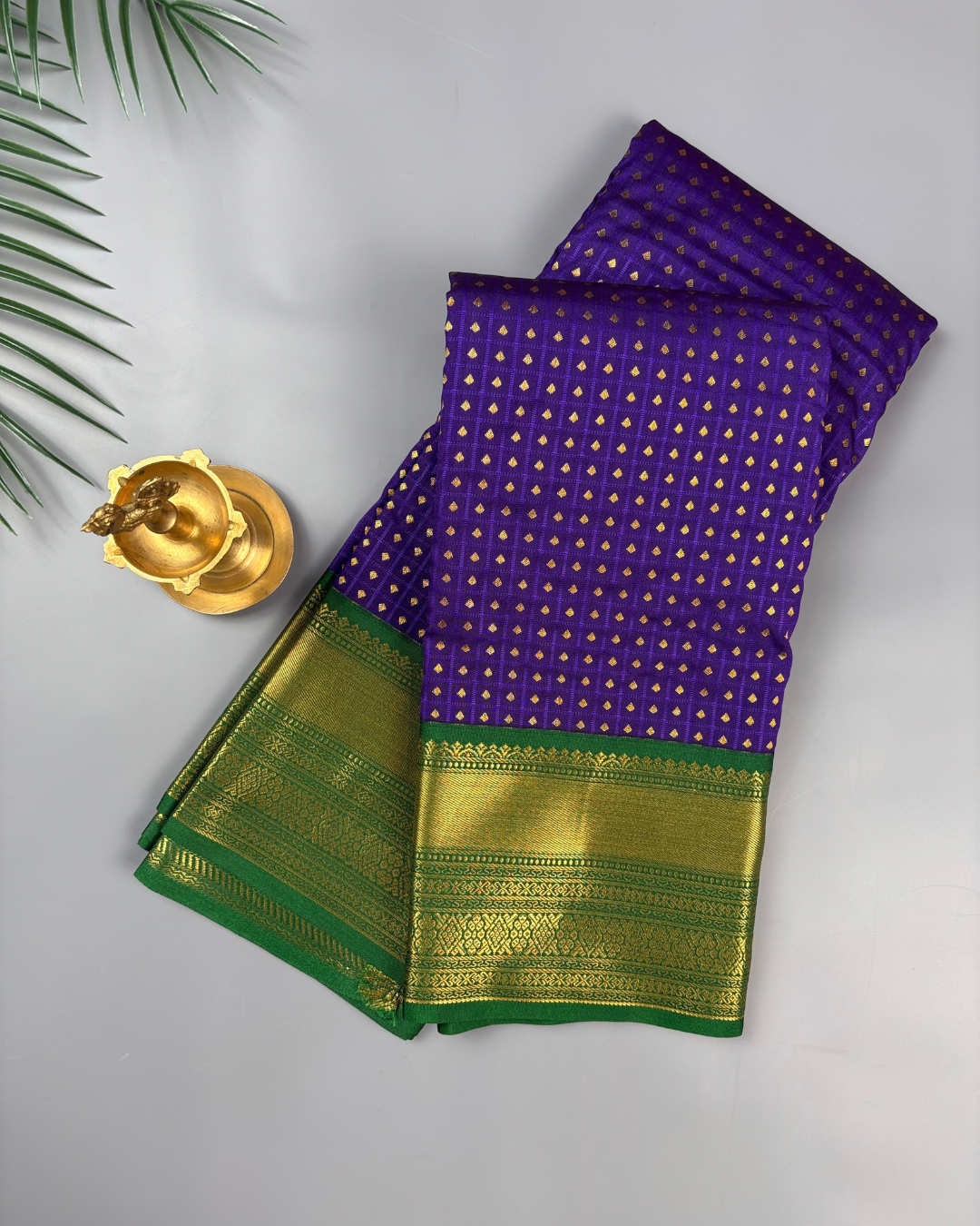 Purple Soft Semi Silk Kanjivaram with Korvai Emerald Green Zari Border Saree