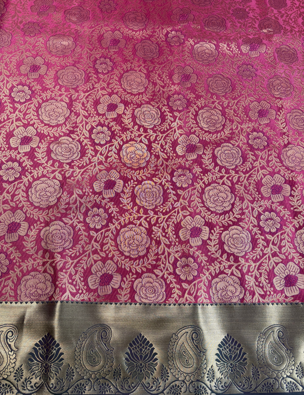 Red Soft Semi Silk Brocade Kanjivaram Saree with Olive Korvai Gold Zari Border
