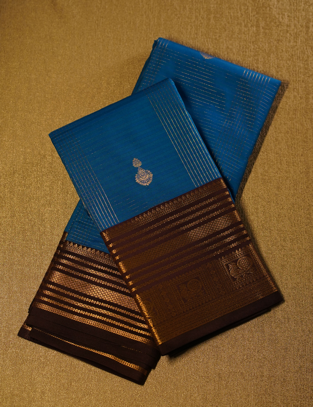 Royal Blue Soft Semi Silk Kanjivaram Saree with Antique Gold Zari Border