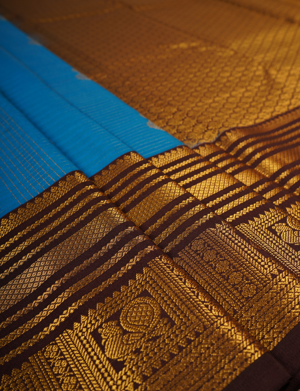 Royal Blue Soft Semi Silk Kanjivaram Saree with Antique Gold Zari Border