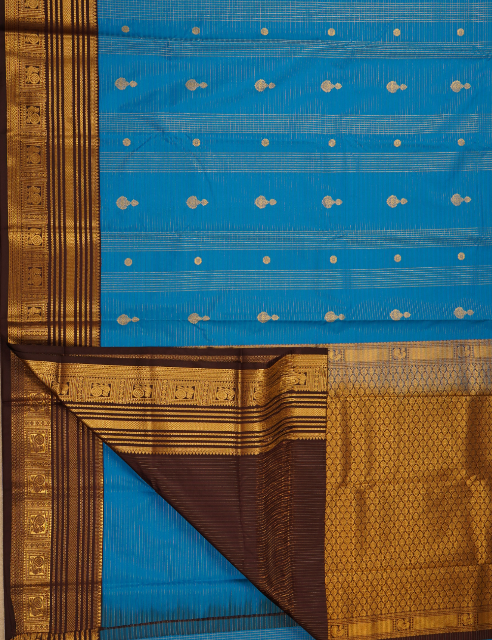 Royal Blue Soft Semi Silk Kanjivaram Saree with Antique Gold Zari Border
