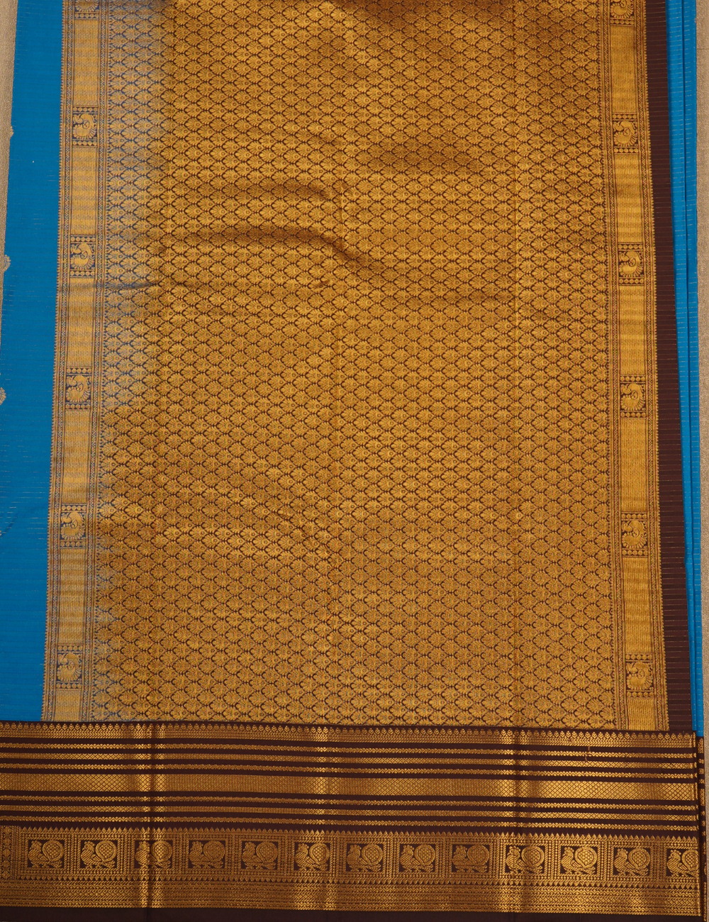 Royal Blue Soft Semi Silk Kanjivaram Saree with Antique Gold Zari Border