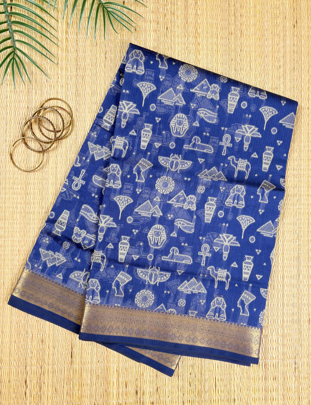 Royal Blue Aranya Heritage Cotton Saree