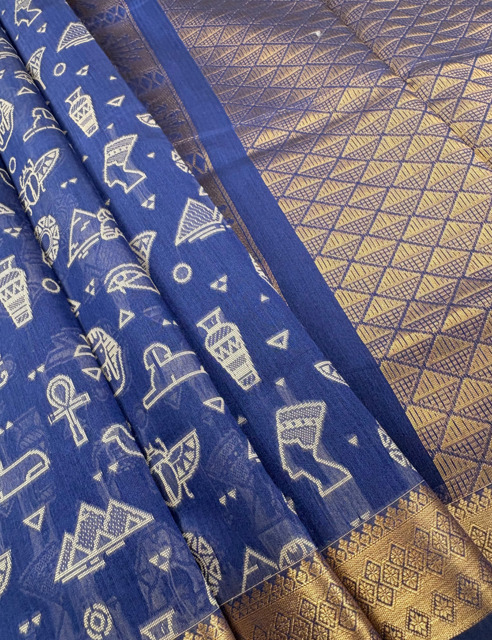 Royal Blue Aranya Heritage Cotton Saree