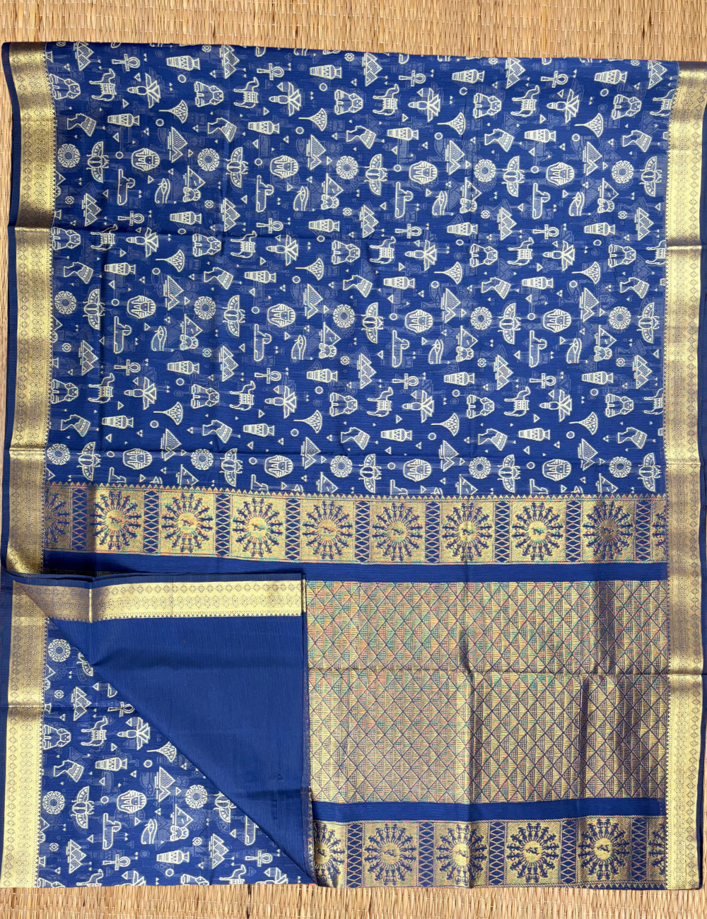 Royal Blue Aranya Heritage Cotton Saree