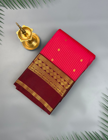 Rani Rose Soft Semi Silk Kanjivaram Saree with Maroon Korvai Border