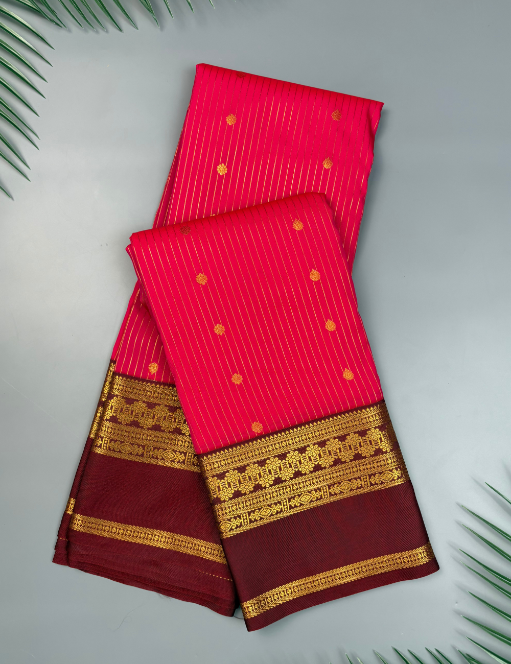 Rani Rose Soft Semi Silk Kanjivaram Saree with Maroon Korvai Border
